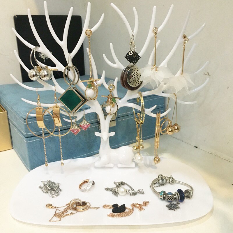 Deer Jewelry Stand Display Necklace Earring Ring Braclet Holder Show Rack Girlfriend Home Storage Decoration Jewelry Holder: white