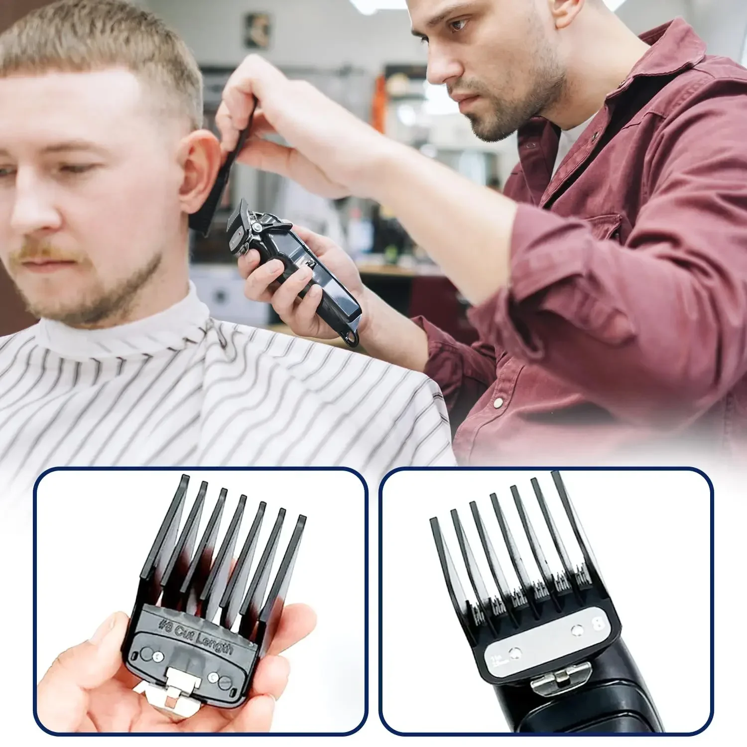Peignes de protection de tondeuse avec clip en métal, guides de coupe de cheveux professionnels, compatibles avec la plupart des tondeuses Wahl, 8 pièces, 10 pièces, Premium