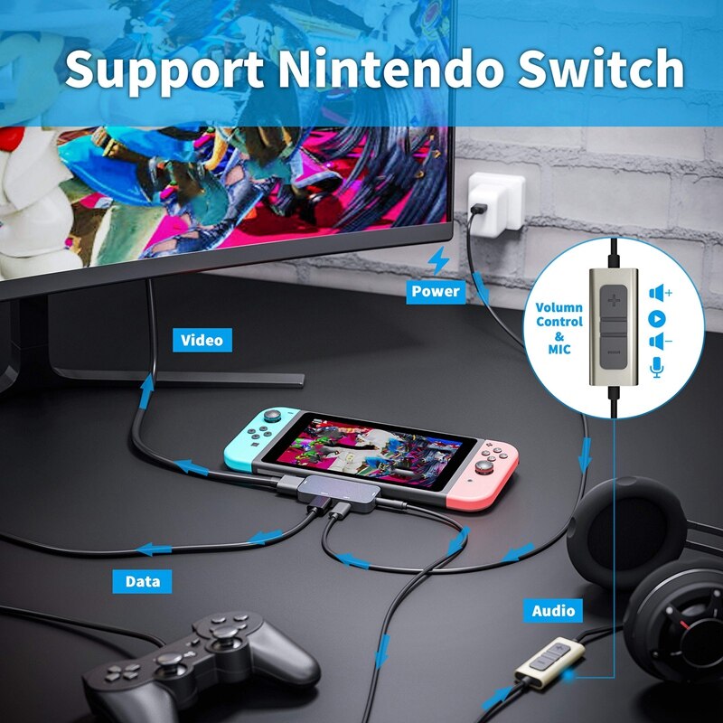 Usb c hub adapter til ipad pro, type c  to 4k hdmi adapter med 3.5mm hovedtelefoner o jack strømopladnings dongle