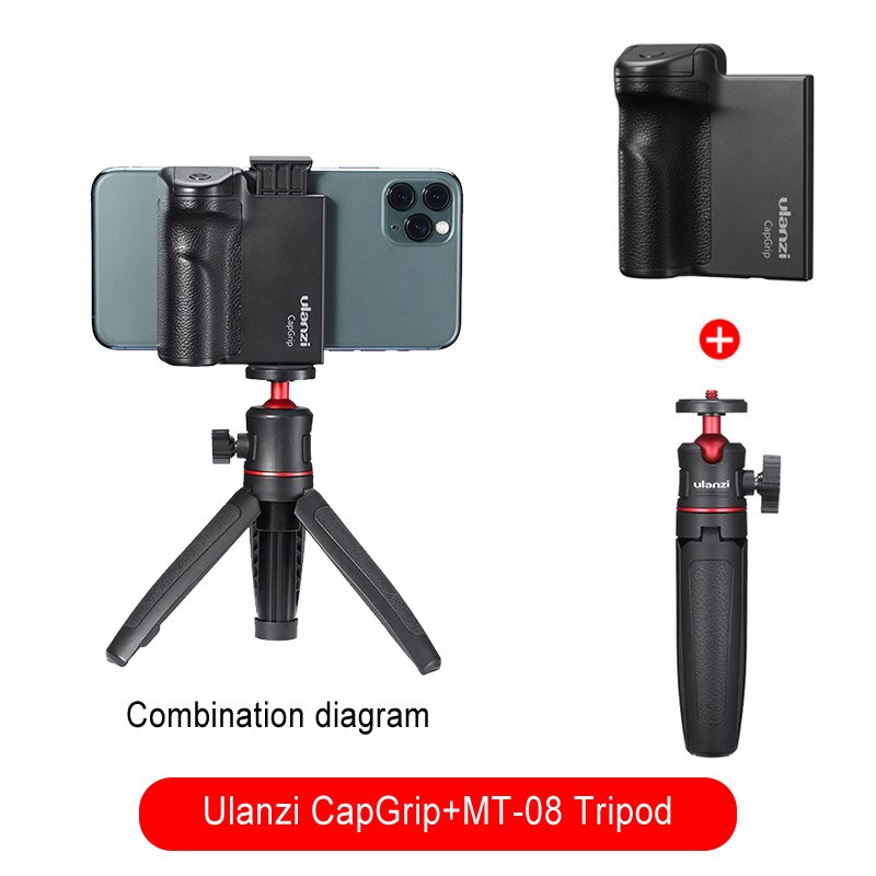 Ulanzi Capgrip Draadloze Bluetooth Smartphone Selfie Booster Handgreep Telefoon Stabilisator Ontspanknop 1/4 Schroef Standhouder: with MT-08