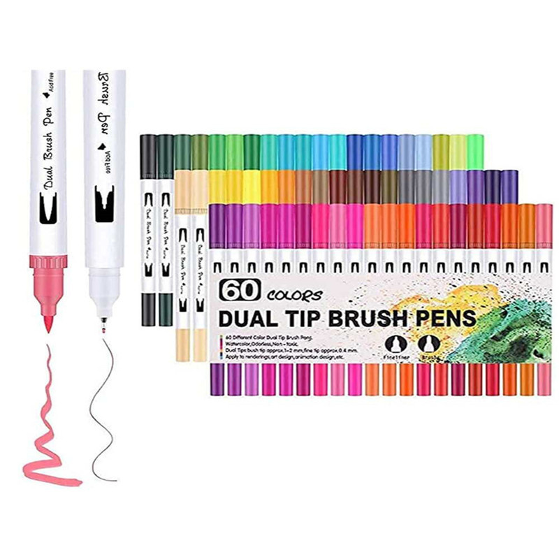 12-120 farger tusj tegning akvarell kunst tusjer dobbel pensel fineliner fargeleggingspenn sett til kalligrafi maleri