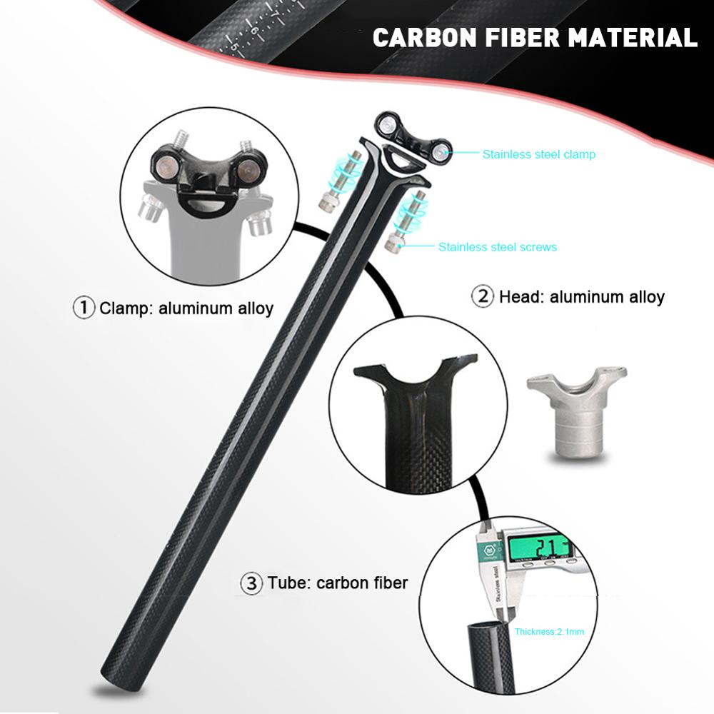 Carbon Fiber Fiets Zadelpen Mtb Zadelpen Racefiets Zadelpen Offset 20 Fiets Onderdelen 27.2/31.6*350Mm
