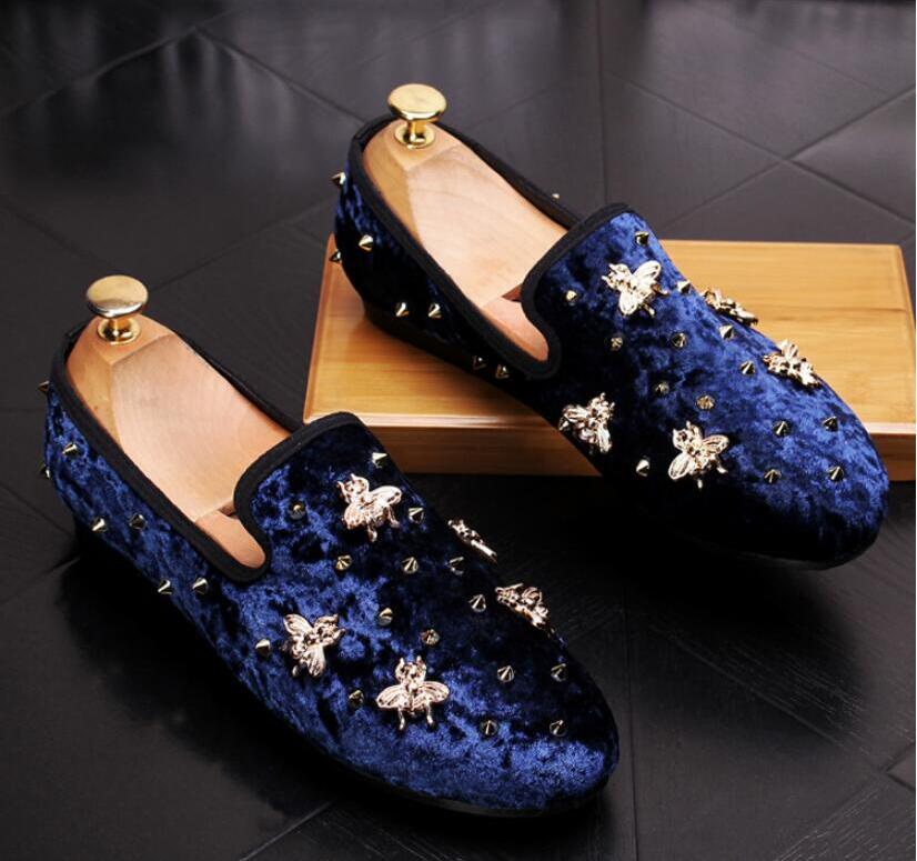 Gold Top and Metal Toe Men Velvet Dress shoes italian mens dress shoes Handmade Loafers