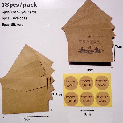 6sets Kraft Thank You Cards with Paper Envelopes Seal Stickers Set Wedding Party Kraft Greeting Message Cards Envelopes Set: Pattern 4 6sets