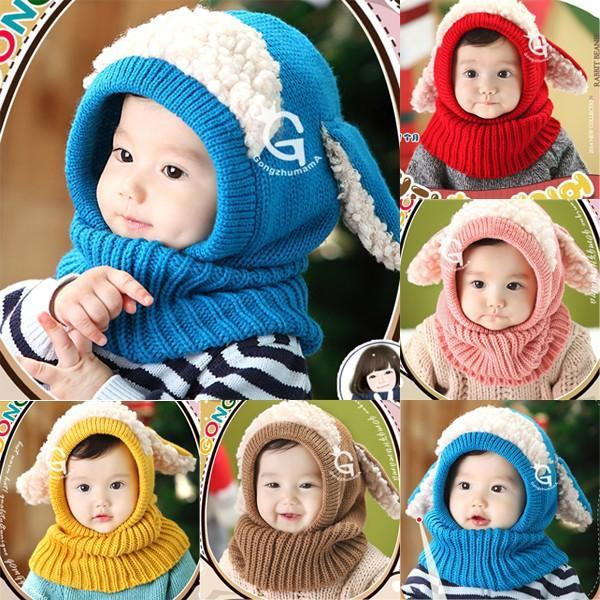 Winter Baby Hat and Scarf Joint With Dog Style Crochet Knitted Caps for Infant Boys Girls Children Kids Neck Warmer