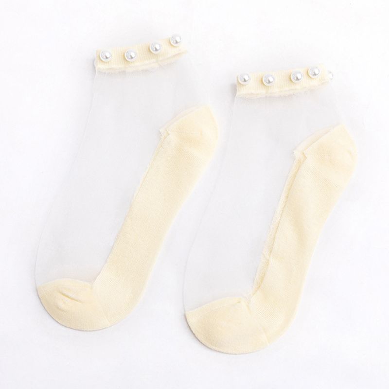 Japanse Meisjes Zomer Transparante Glasvezel Ankle Boot Sokken Imitatie Parel Kralen Top Sieraden Zoete Snoep Kleur Dunne Kousen: 7