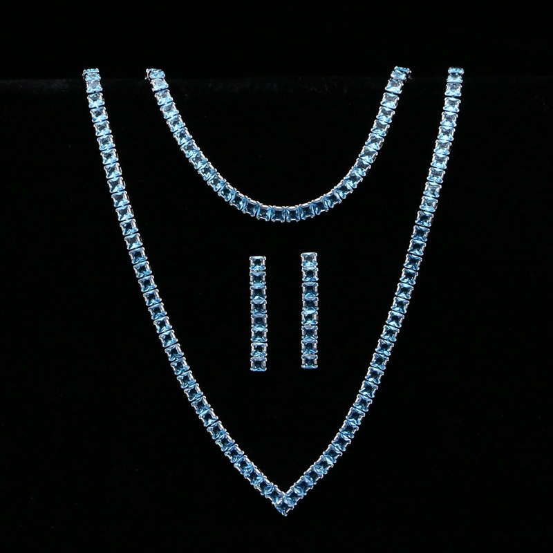 Hemelsblauw Zirconia Zilveren Kleur Sieraden Sets Voor Vrouwen Bruiloft Armband Hanger Oorbellen Ketting Bruids Sieraden Sets