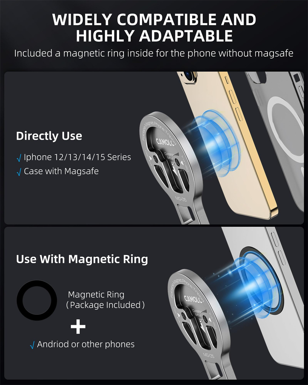 Supporto magnetico pieghevole per telefono tablet Maniglia per telefono Supporto per treppiede con supporto da scrivania Arca ColdShoe per iPhone 16/15/14/13 XIAOMI Magsafe