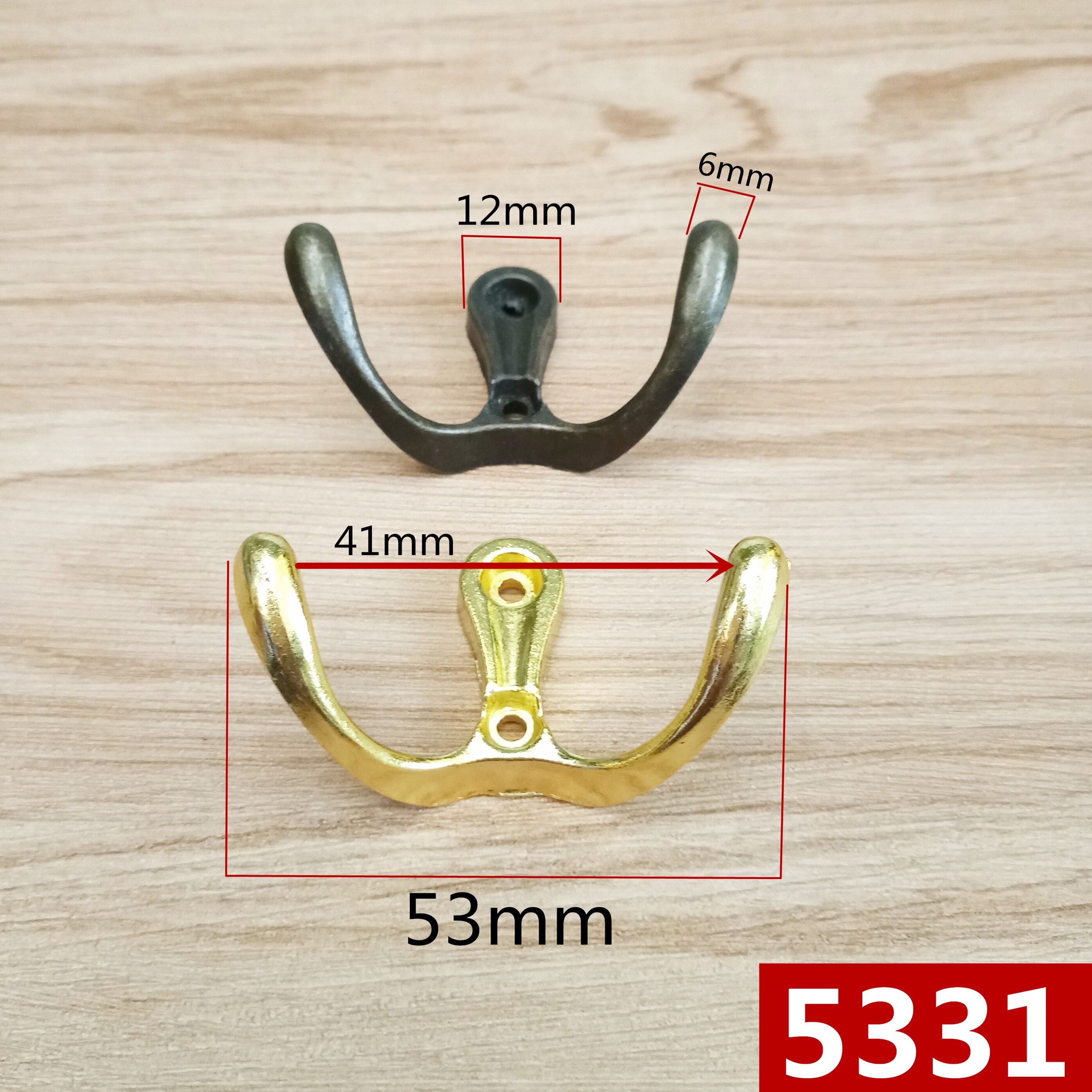 Colgadores individuales montados en la pared Estilo Vintage de bronce, 53mm, con forma de gancho, organizador de almacenamiento, gancho de montaje en la pared, 5 unidades/lote