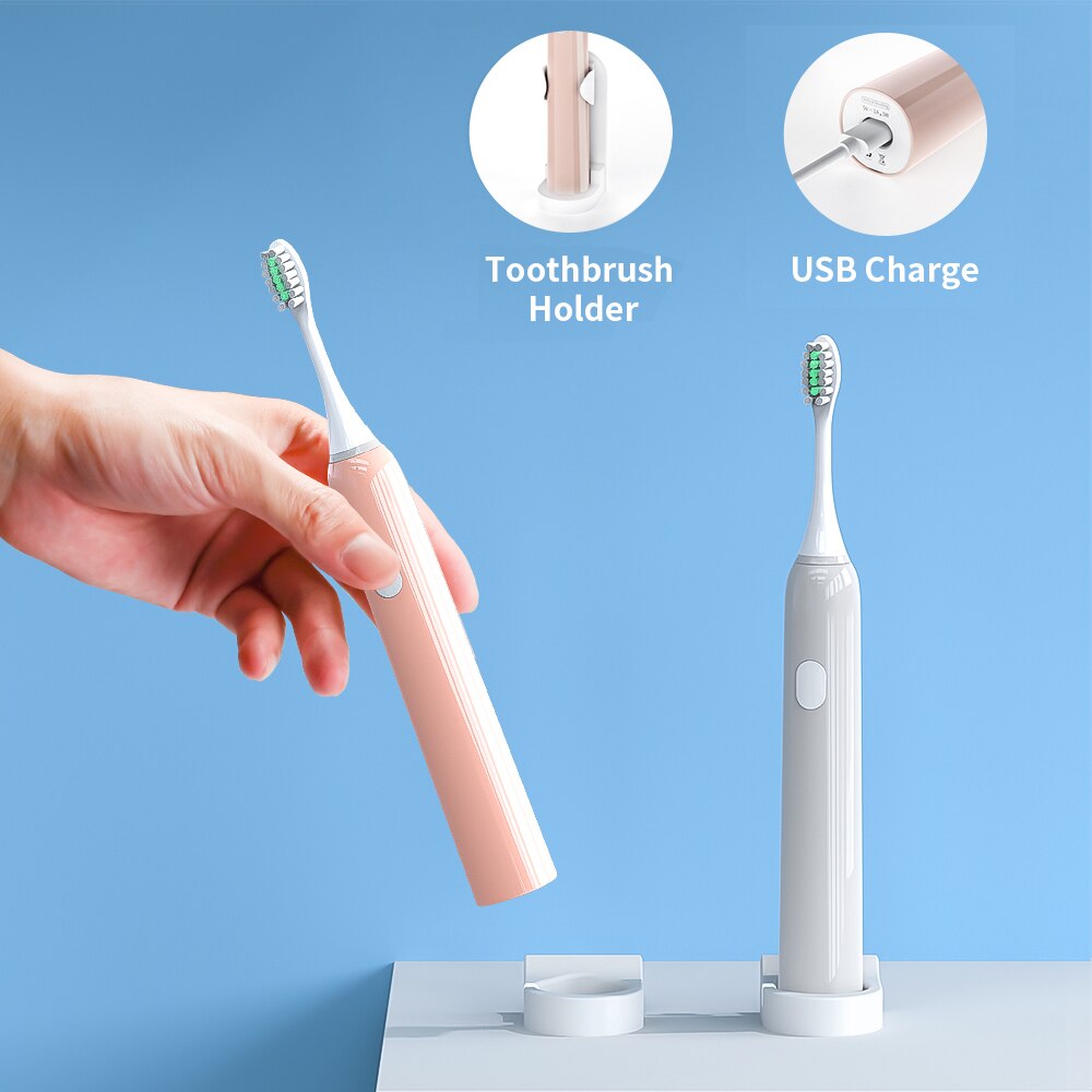 Nouvelle brosse à dents électrique adulte vague sonique Rechargeable IPX7 étanche puce intelligente brosse à dents tasse tête USB Rechargeable clair 40