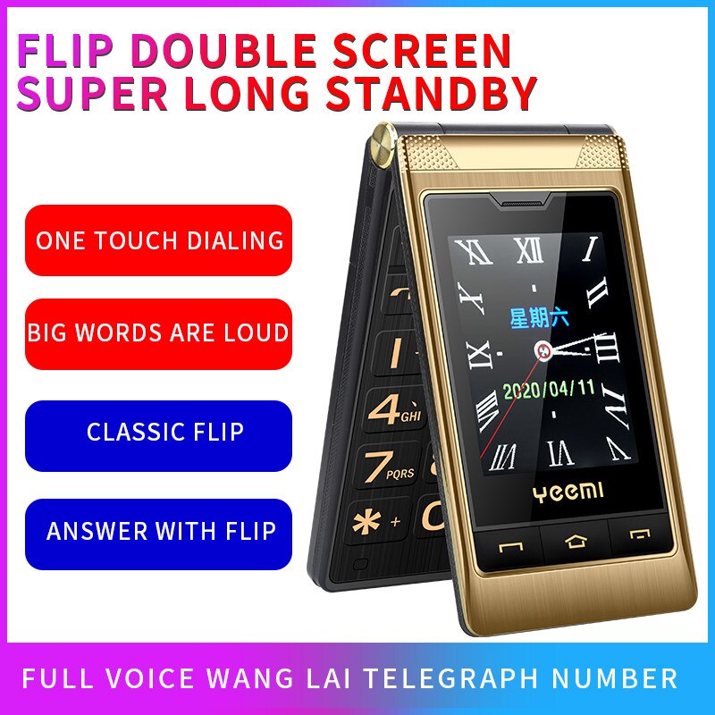 Yeemi G10-1 Dual Display Dual Sim 5900mAh Flip cellulare WCDMA 3G grande voce grande carattere borsa per cellulare in pelle regalo
