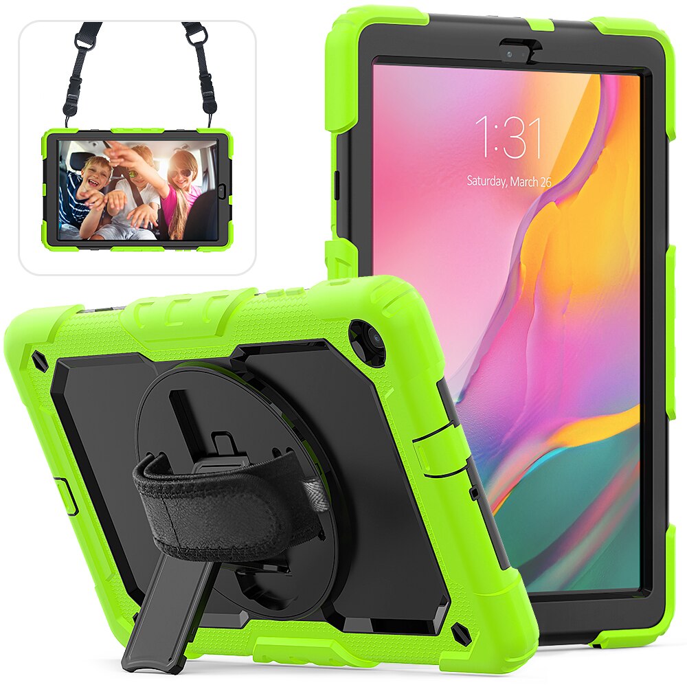 360- rotations handrem och stödfodral i silikon för tablets för samsung galaxy tab  a 10.1 fodral sm  t510 t515 skyddsfodral: Limegrön