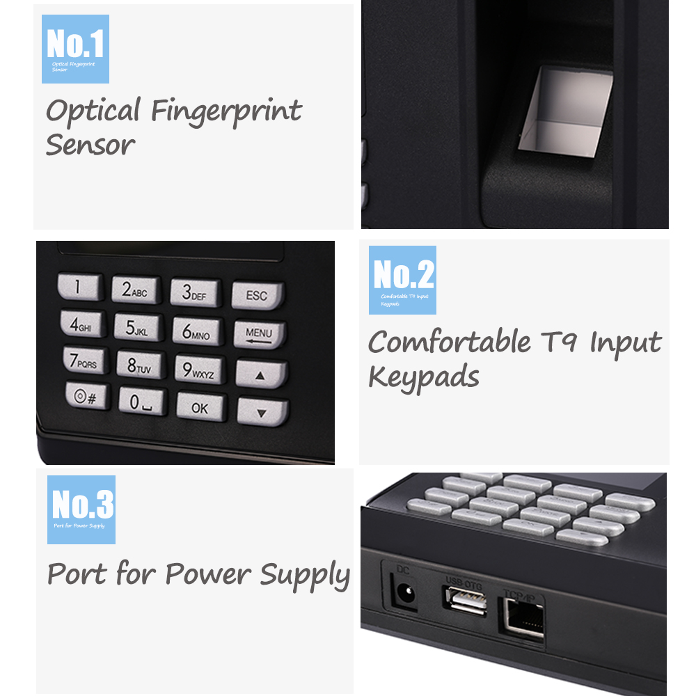 2.4inch TFT LCD Display USB Biometric Fingerprint Attendance Machine DC 5V/1A Time Clock Recorder Employee Checking-in Reader