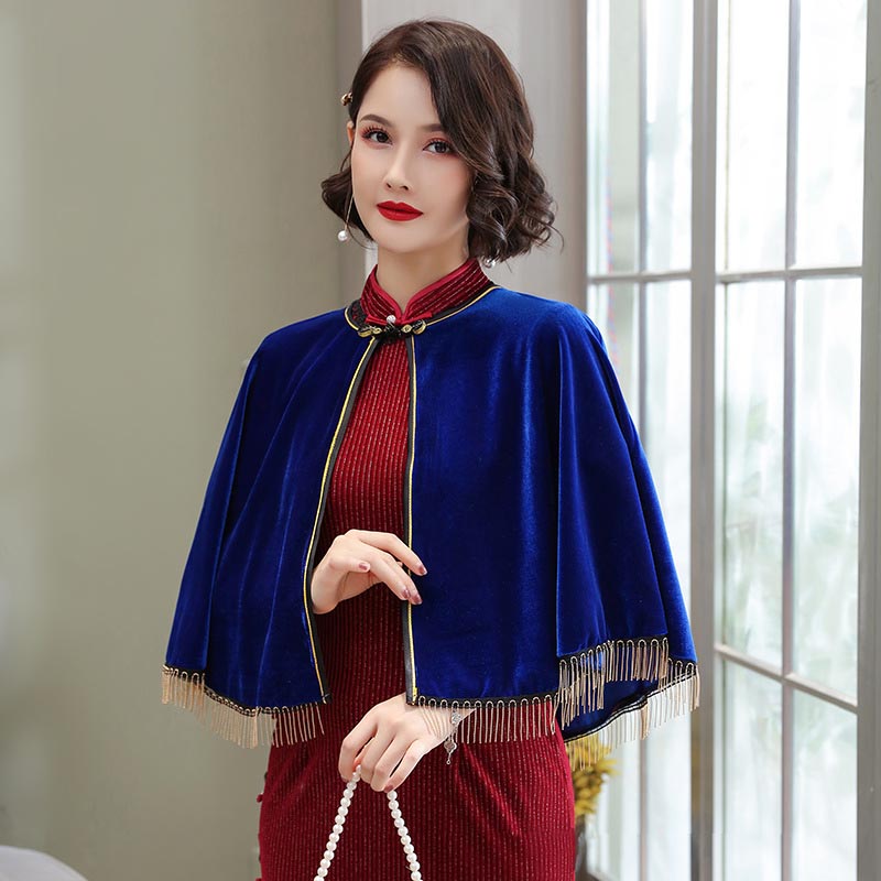 Wine Red Velvet Bridal Shawl Wraps Marriage Formal Party Evening Jackets Wraps Winter Wedding Capes Blue Women Bolero Shrug