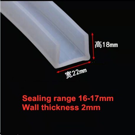 2 meters U-channel Silicone rubber shower door glass sealing tape Edge trim weathering edge guard: 22x18