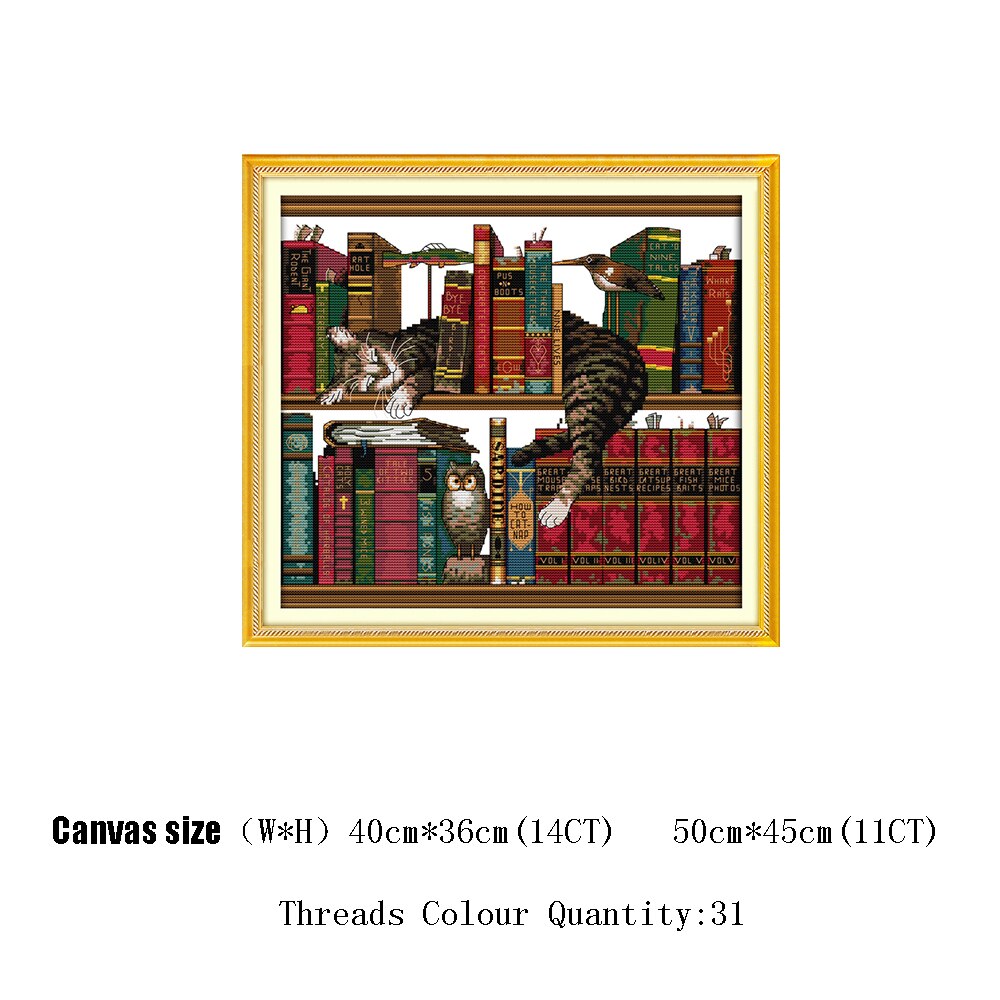 Huacan broderi korsstygn katt kit vit duk heminredning djur handarbetsset 11ct 14ct diy: D-ct -555 / 11ct tom duk