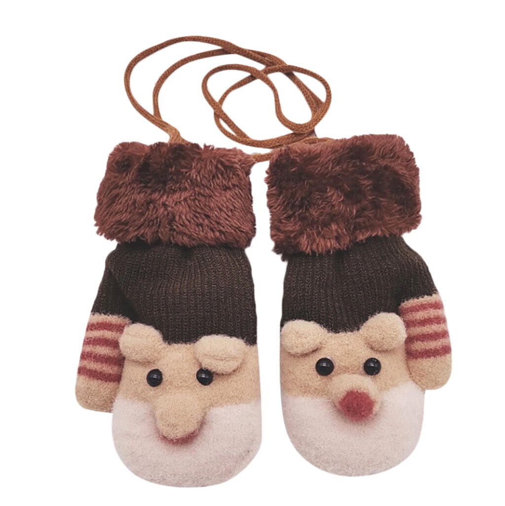 Patchwork Farbe Warme Gestrickte Handschuhe freundlicher freundlicher Jungen Mädchen Winter Karikatur Katze Winter einfarbig Halten warme handschuhe rekawiczki: braun