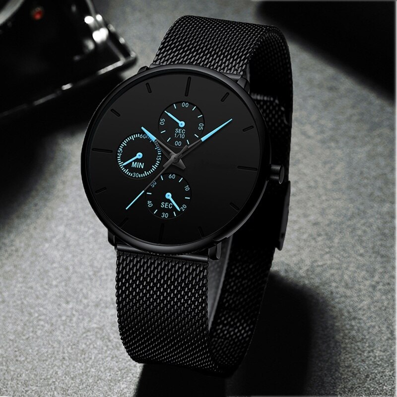 Mannen Mode Horloge Mannen Business Casual Ultra-Dunne Horloge Heren Rvs Mesh Riem Quartz horloge Klok