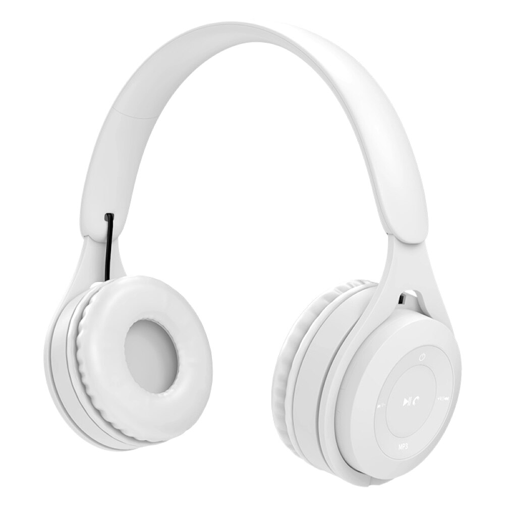 Barn bluetooth 5.0 trådlöst headset justerbart hopfällbart stereo over-ear headset hörlurar hifi musikspelare med mikrofon: Vit