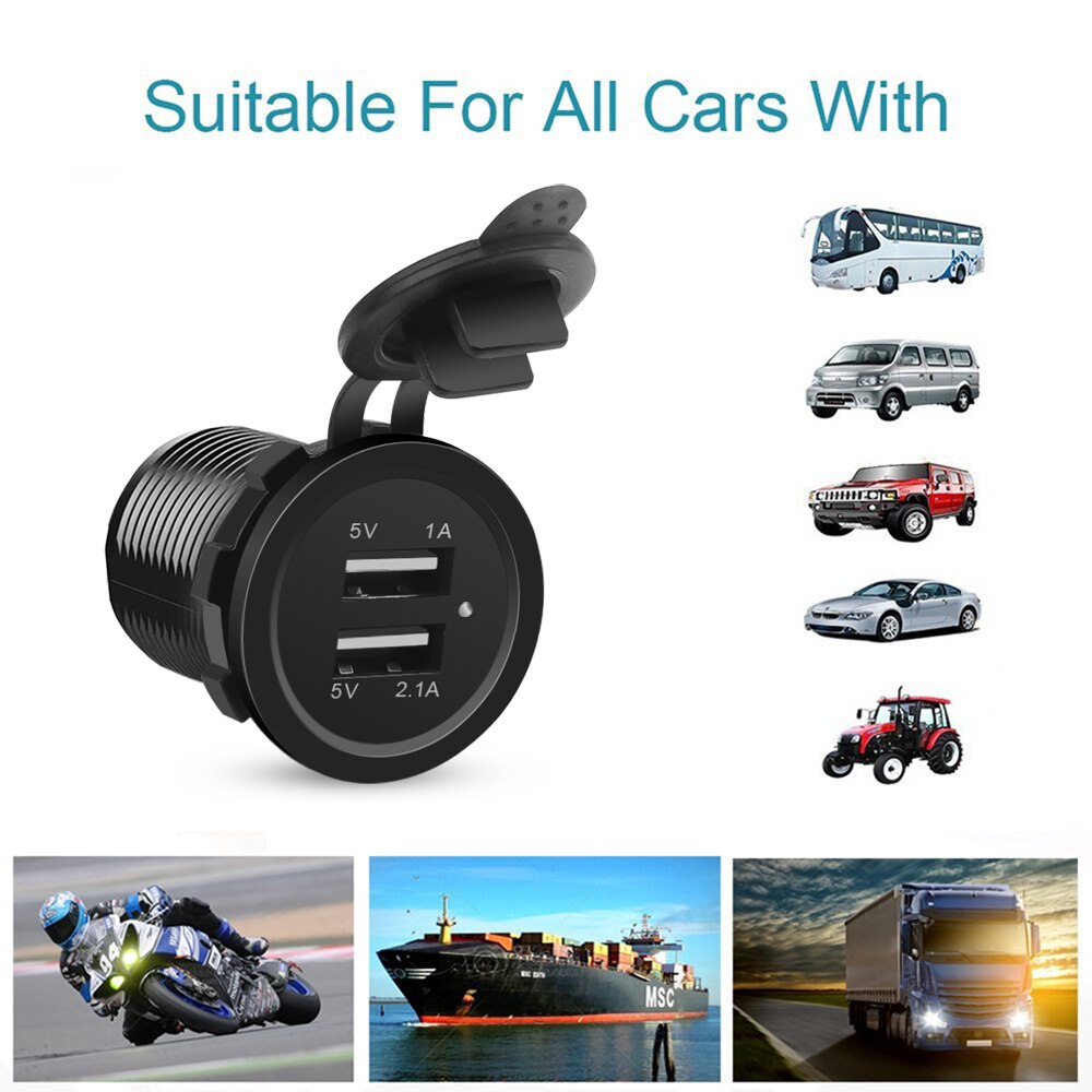 Universal Mini Cigarette Lighter Car Charger USB Vehicle DC12V-32V Waterproof Dual USB Charger 2 Port Power Socket 5V 2.1A/1A