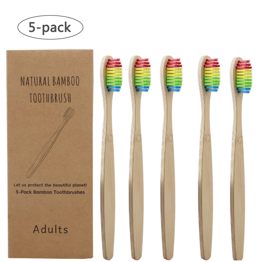 5 pack Adult Bamboo Toothbrushes Soft Bristles eco friendly cepillo dientes bambu Oral Care Toothbrush clareador de dente: rainbow