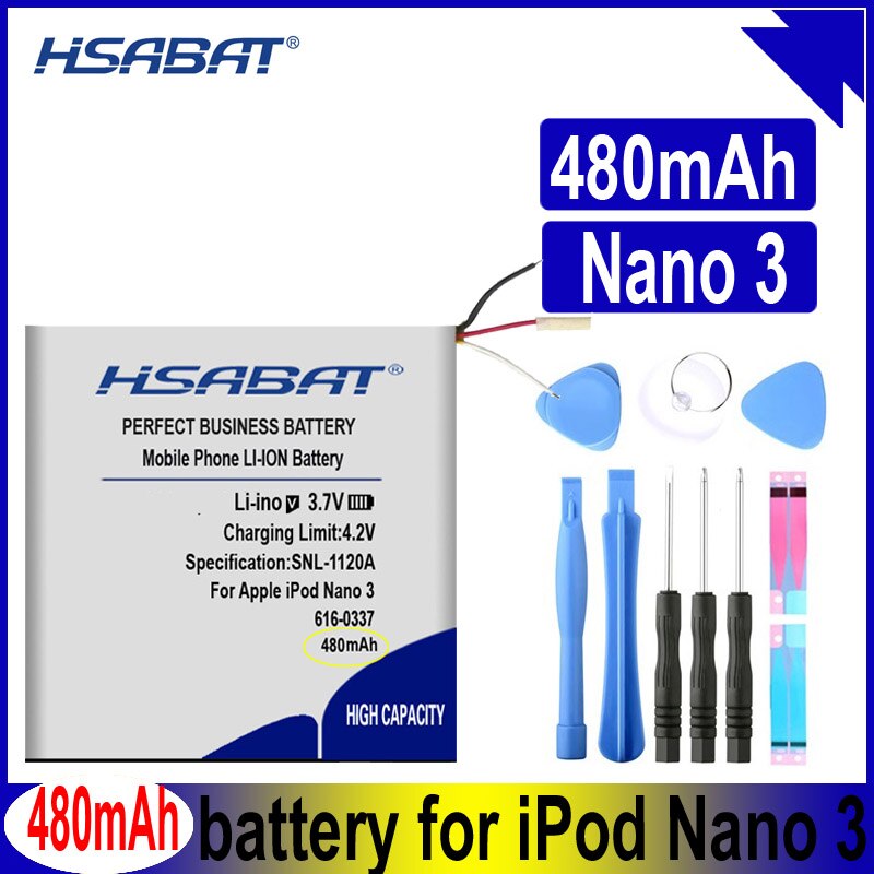 HSABAT 380mAh-500mAh Battery for iPod Nano 1 2 3 4 5 6 7 4th 5th 6th 7th 1st 2nd Generation 2 Gen 2Gen 3rd 3 Gen 3Gen