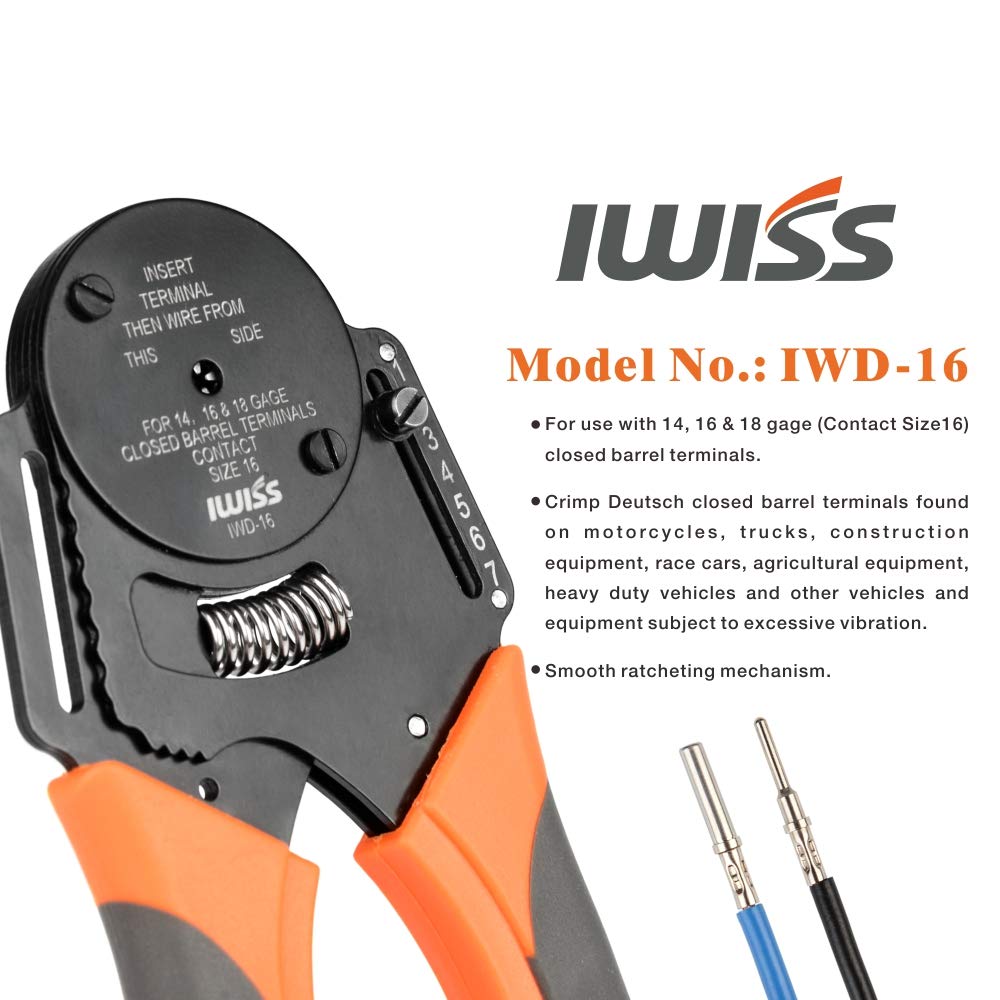 Iwiss IWD-16 Mini Crimper Piller 18/16/14 Awg Hand Tool Voor Deutsch Connector Deutsch Dt, Dtm, dtp Terminal W2 Tang