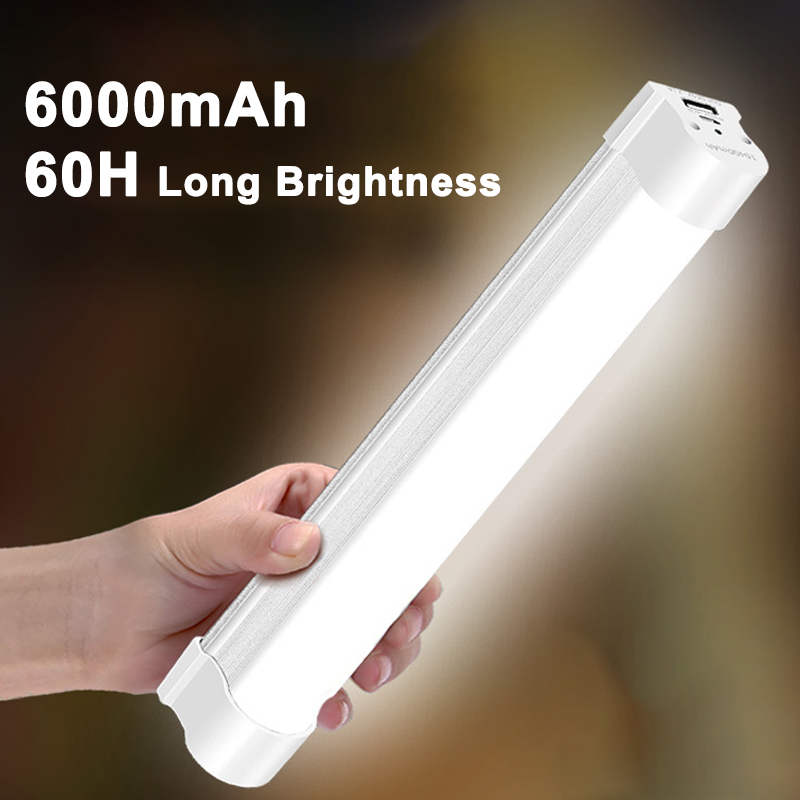 Oplaadbare noodlamp met 30w/60w/120w led-buizen en magnetische aantrekkingskracht, 6000 lumen, geschikt voor kamperen, werk, dimmen en als kastlamp.