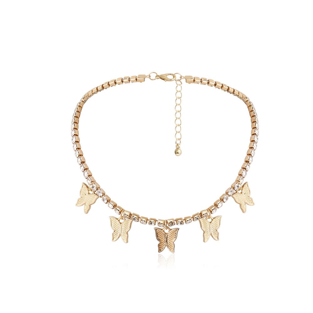 Stonefans Monarch Vlinder Ketting Hanger Rhinestone Sieraden Voor Vrouwen Bling Crystal Choker Verklaring Ketting Tennis Chain: Gold