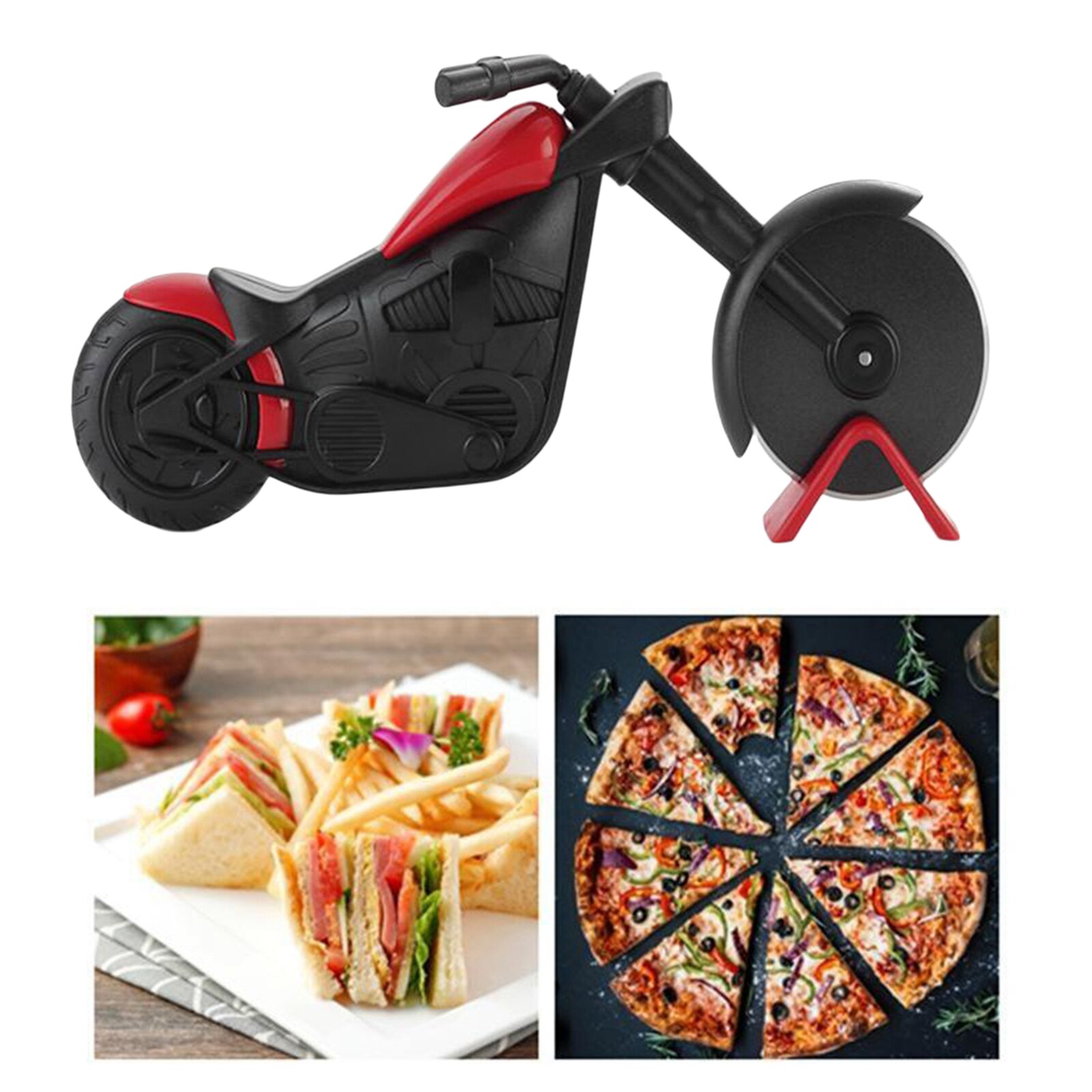 Motorcycle Pizza Cutter, Pizza Slicer Cutter Wheel with Stainless Steel Blade Funny Pizza with Display Stand