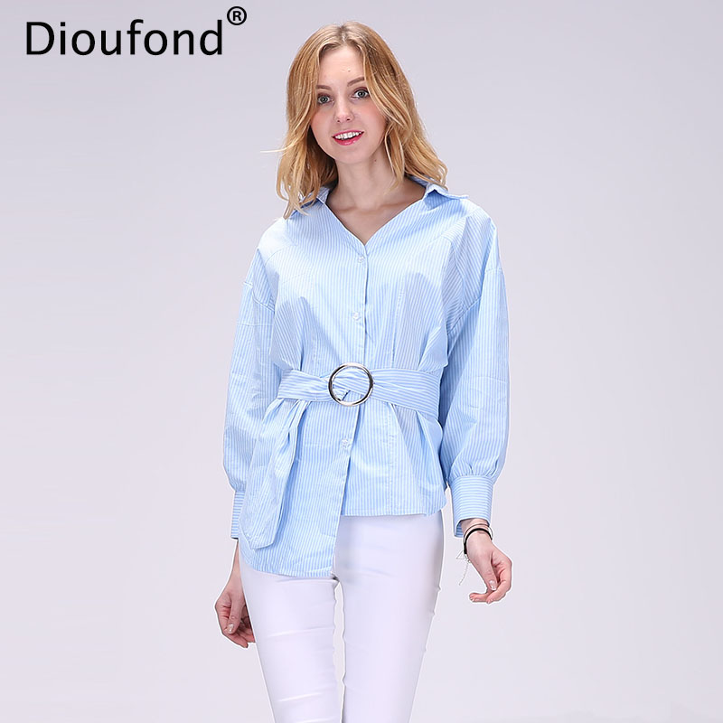 Dioufond Été Nouvelle Dame Coton Chemisier À Manches Longues Écharpes Femme Rayé Bleu Irrégulier Chemisier décontracté Streetwear haut pour femme