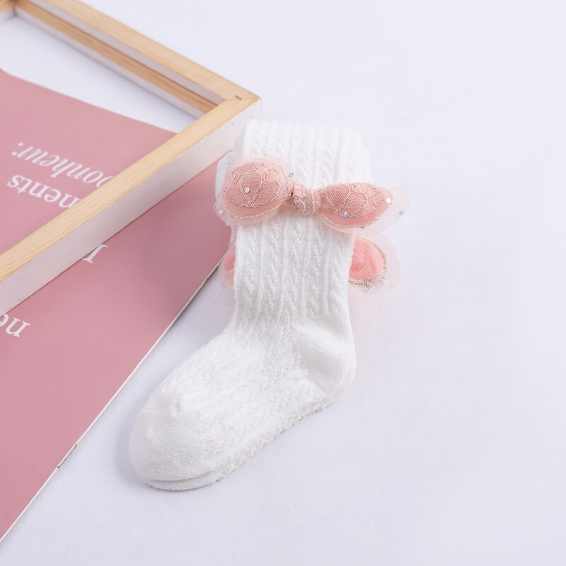 Collants princesse pour enfants, maille d'été, mignons, rose, nœud papillon, pour bébés filles, anti-moustiques, creux, anti-arrachage, à rayures pour nourrissons: WHITE / XXL