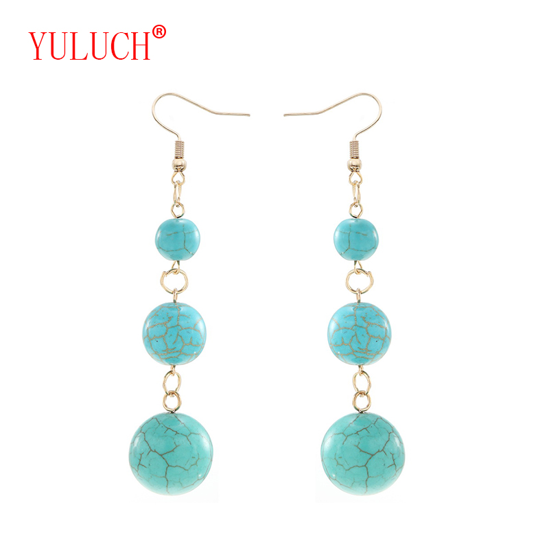 YULUCH Long Pendant Earrings Women's National Jewelry Accessories 3 grain Semi-precious Balls Party