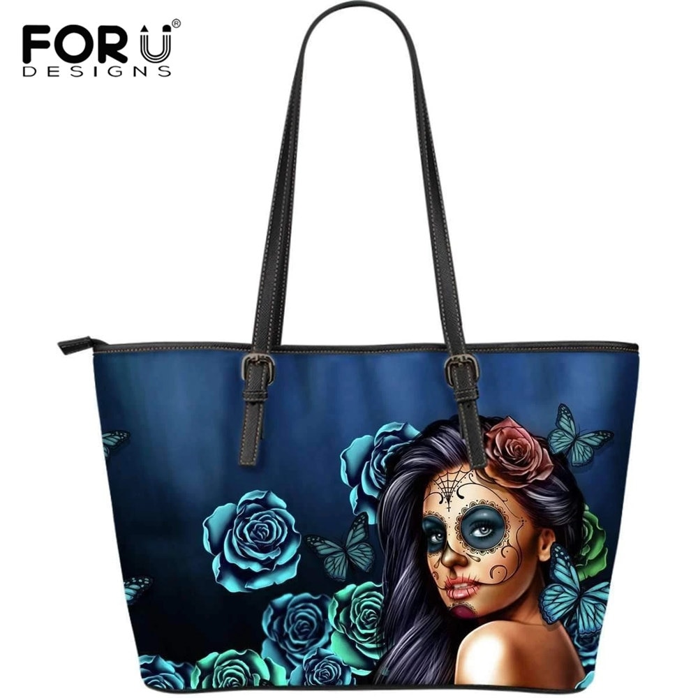 FORUDESIGNS borse a tracolla viola moda donna teschio di zucchero stampa sposa borsa Tote in pelle di lusso borsa di grande capacità