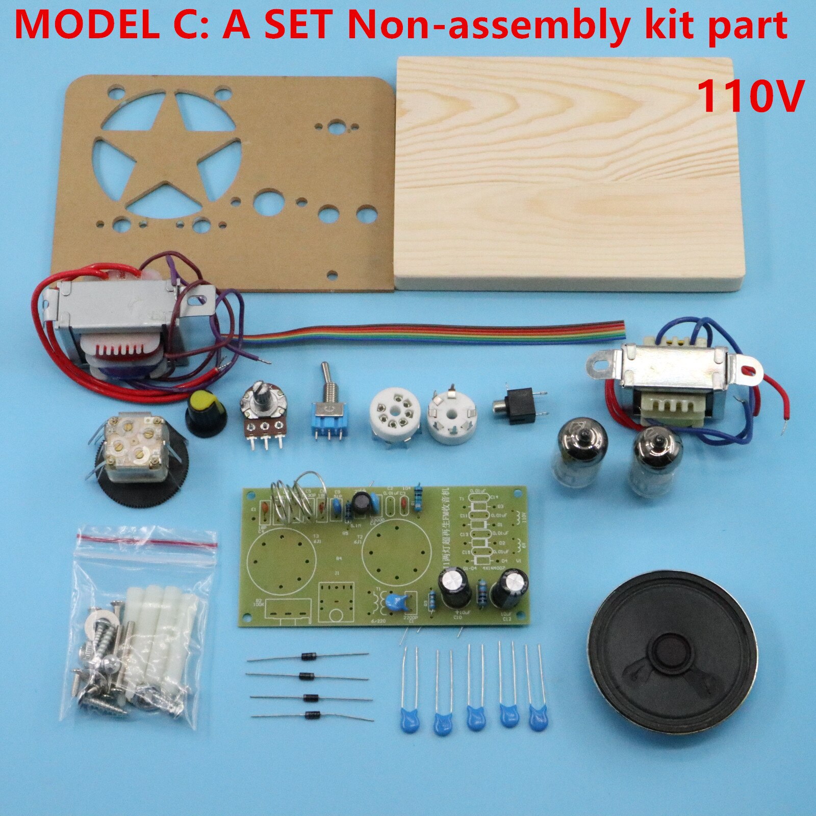110V 220VElectronic Vacuum Tube Super Regenerative FM Tube Radio Receiver Kits 6J1+6J1DIY Entry-level preferred product: MODEL C 110v