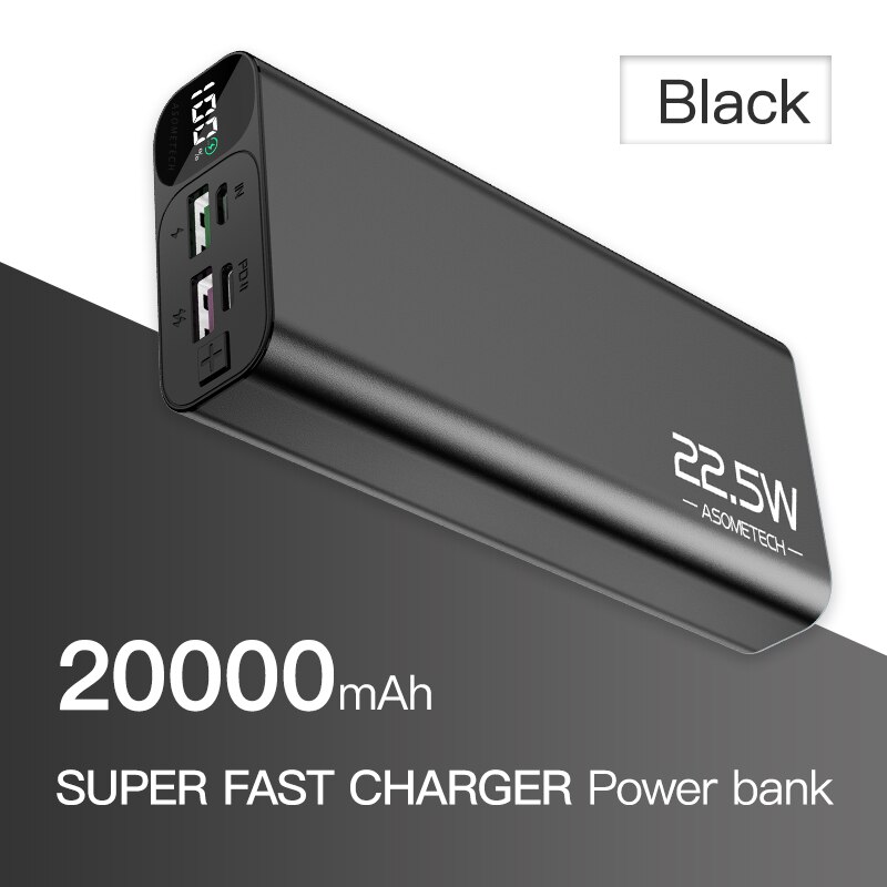 Carregador super rápido qc3.0 20000mah 5a, usb c pd3.0 flash, bateria externa para iphone 12 xiaomi: Black