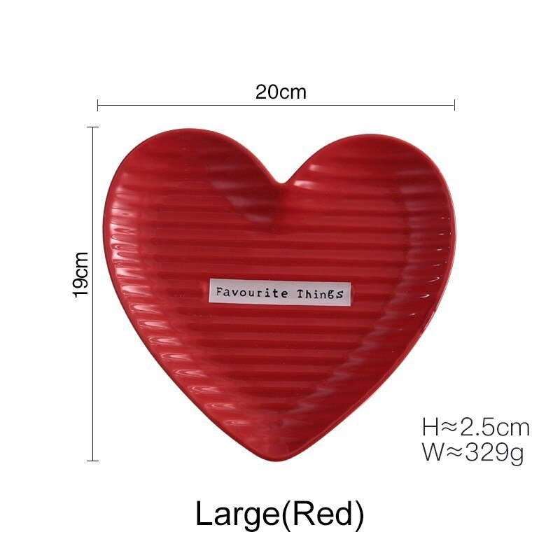 Plato de cerámica con forma de corazón, joyería decorativa, abalorio, plato de , bandeja para comida, vajilla, juego AKUHOME: large red