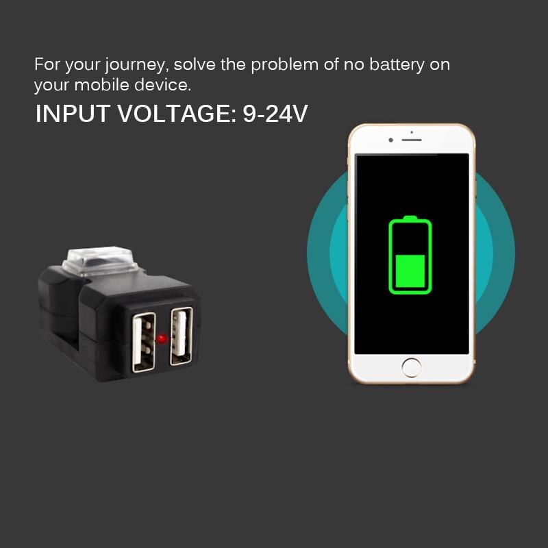 Dual USB Port Motorbike Motorcycle Handlebar Charger 12V 5V 1A/2.1A Waterproof Adapter Power Supply Socket for Mobile Phone