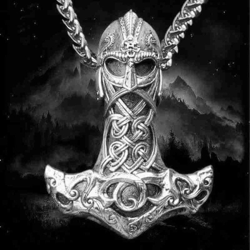 Vintage Viking Viking Stainless Steel Odin Goat Hammer Pendant Punk Man Viking Necklace Amulet