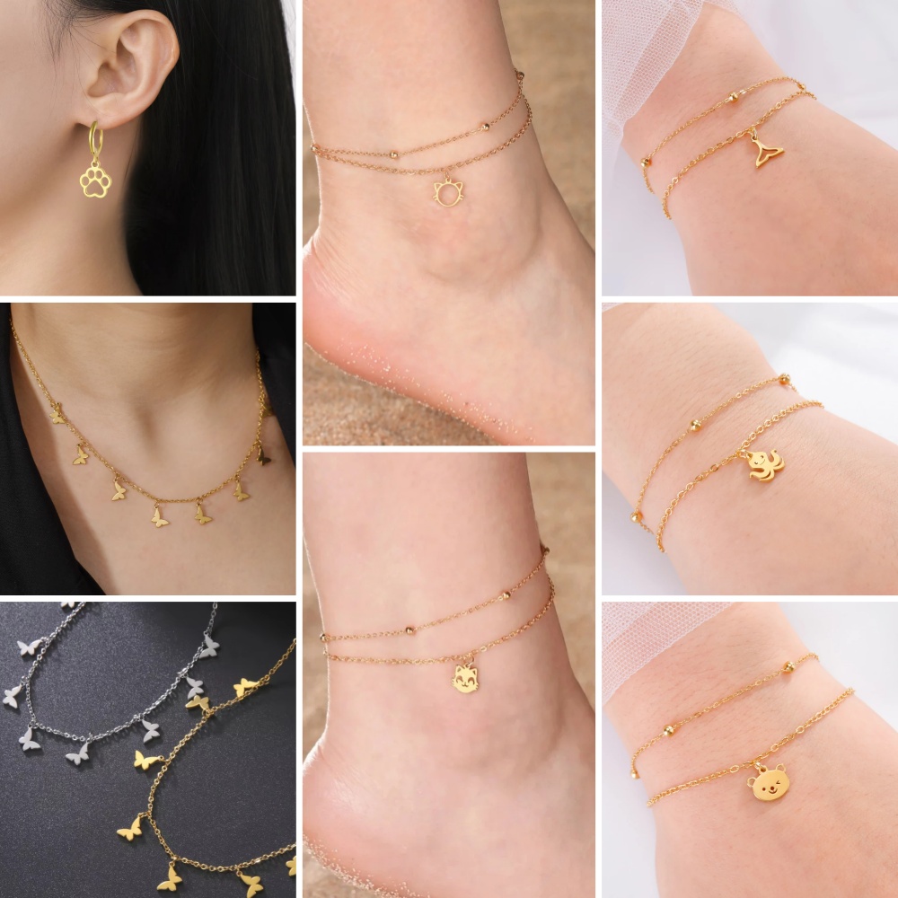 EUEAVAN 5 stks Dier Rvs Charms Kat Vlinder Poot Libel Vissenstaart DIY Hanger Ketting Sieraden Maken Accessoires