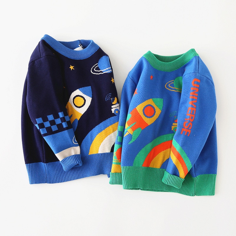 Autumn Kids Sweaters For Boys Cute Car space Print Sweatshirts Baby Child Cotton Outwear Clothes Top