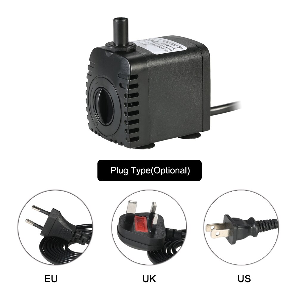 6W 8W Submersible Water Pump for Aquarium Tabletop Fountains Pond Water Gardens Hydroponic Systems with 2 Nozzles AC220-240V