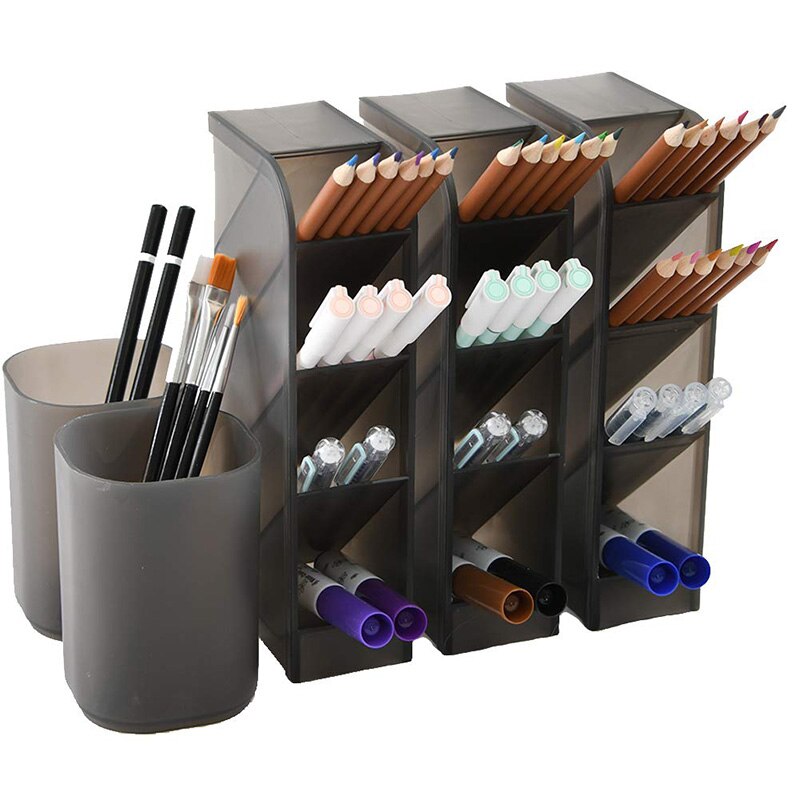 5 Pcs Bureau Organizer- Pen Organisator Opslag Voor Kantoor, School, Thuis Leveringen, doorschijnende Witte Pen Opslag Houder, Set Van 3, 2