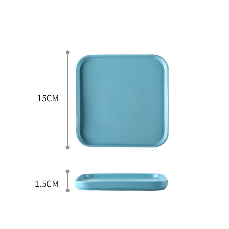 Firkantet tallerken flat keramisk servise hjem kjøkken porselen rekvisita biff matbit kake fett romantisk middagsretter: Blå 15cm