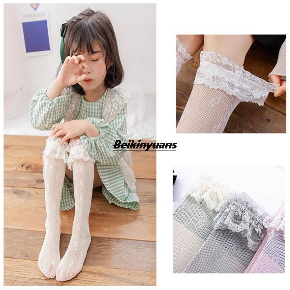 Thin summer children's socks Lolita hollow lace women's white tube pile socks cute lace socks
