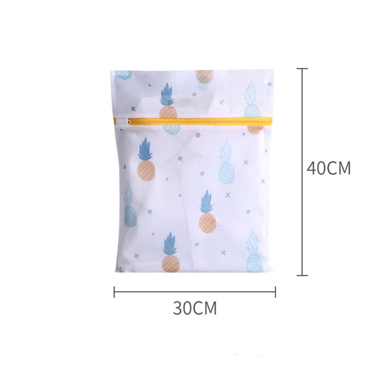 Pineapple Printing Zipper Mesh Laundry Bag Polyester Wash Net For Underwear Sock Washing Machine Pouch Clothes Bra Bags: S 30x40cm