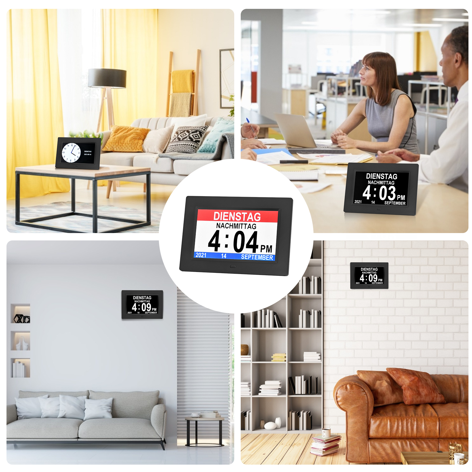 7 "Inch Digital Clock Calendar with Oversized Font Date Day Reminder for Elderly and Children Auto Dimming 9 Languages