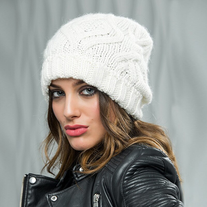 Gorro de punto para mujer, tejido elástico, suave y grueso, para la nieve