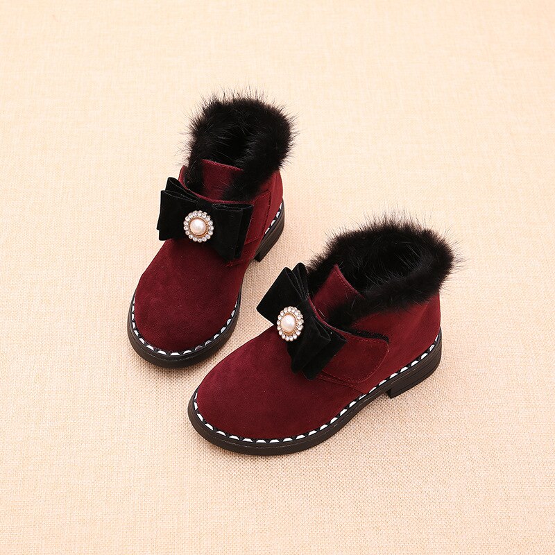 Kinderen Laarzen Herfst En Winter Meisjes Laarzen Mode Pluche Korte Laarzen Warme Klittenband Kinderen katoenen Schoenen: Red / 13.5 (Insole 18.5cm)