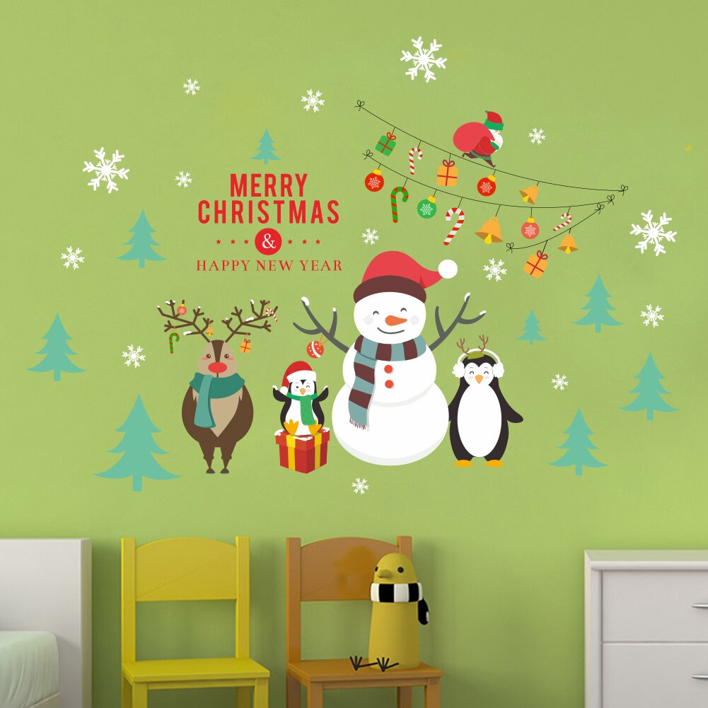 Merry Christmas Window Wall Stickers For Home Christmas Decoration Year Windows Snowman Glass Mural PVC Art Wallpaper